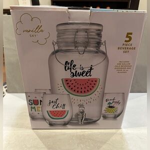 Vanilla Sky Home Essentials 5 Pc. Beverage Set (1 Gal Dispenser + 4 20 Oz Glass)